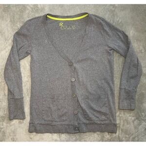 Nollie Cardigan Sweater Women Sz L Gray Button Front Lightweight Preppy Academia